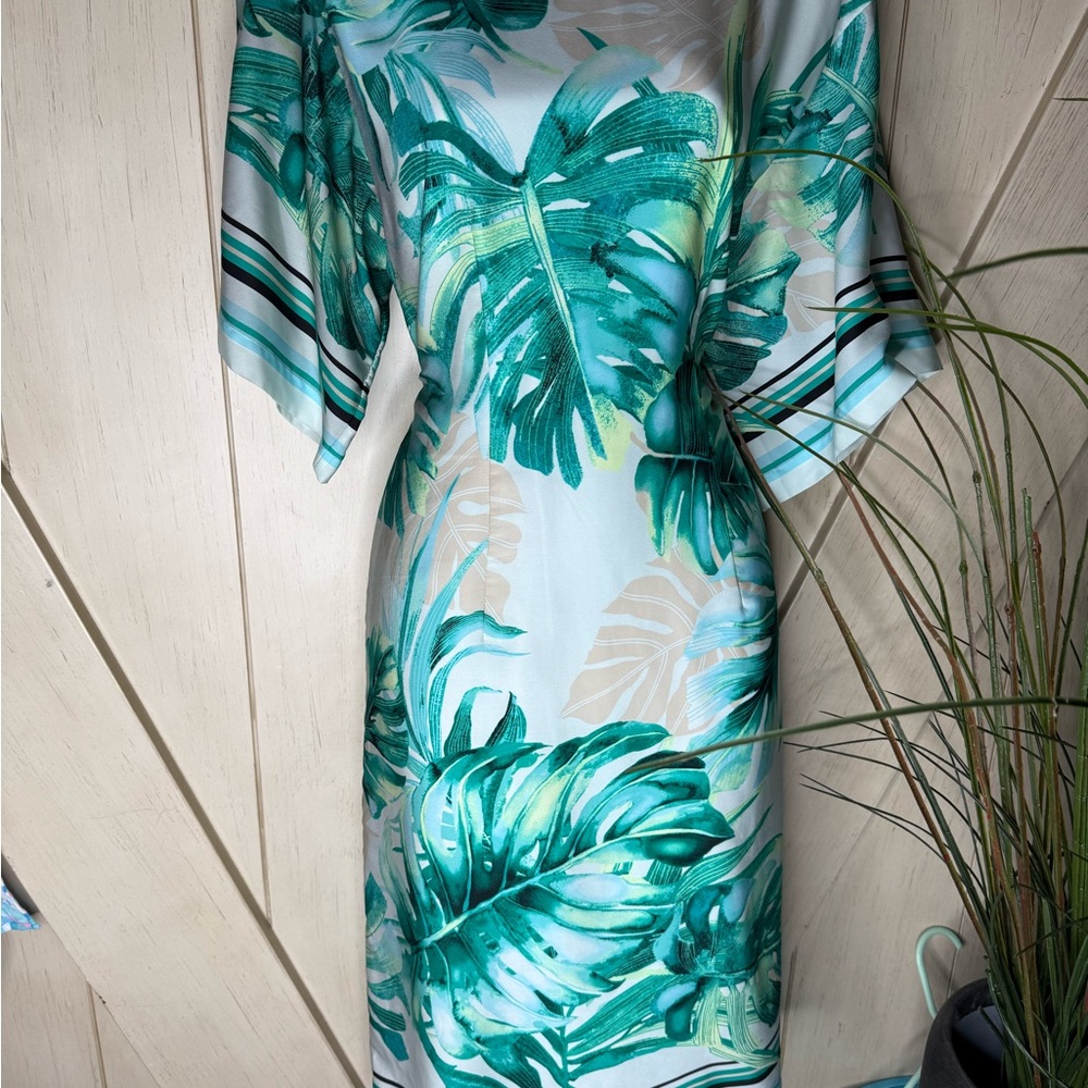 Chico's Green Leaf Print Midi Dress - Picture 2 of 6